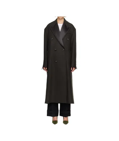 Ami Alexandre Mattiussi Wool Pleated Double-breasted Coat In Black