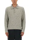 Ami Alexandre Mattiussi Light Grey Knit Sweater With Polo Collar And Three-button Placket In Gray