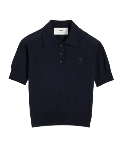 Ami Alexandre Mattiussi Wool Polo Shirt In Black