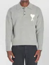Ami Alexandre Mattiussi Ami Paris Ami Paris De Coeur Wool Polo Shirt In Gray