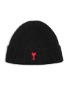 AMI ALEXANDRE MATTIUSSI WOOL RED ADC EMBROIDERED BEANIE