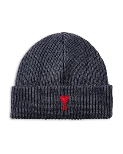 Ami Alexandre Mattiussi Wool Red Adc Embroidered Beanie In Grey Red
