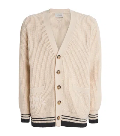 Ami Alexandre Mattiussi Wool Ribbed Logo Cardigan In Neutral