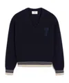 Ami Alexandre Mattiussi Wool Ribbed V-neck Sweater Sweater Preppy Style Ribbed Wool. In Black