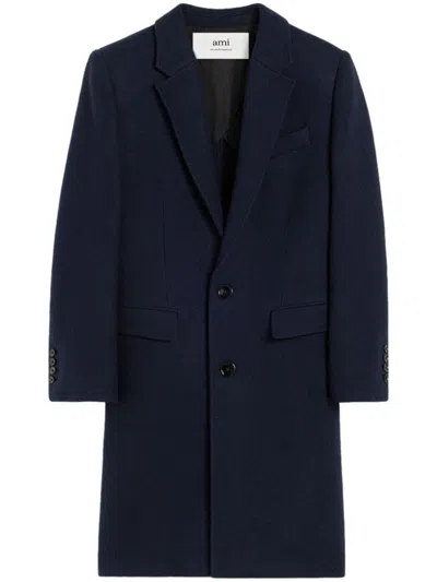 Ami Alexandre Mattiussi Single Breasted Wool Coat In Navy Blue