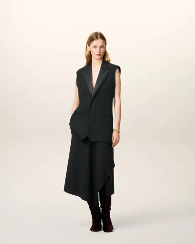 Ami Alexandre Mattiussi Wool Sleeveless Smocking Jacket In Black