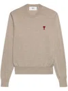 Ami Alexandre Mattiussi Logo-embroidered Wool Jumper In Beige