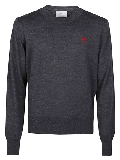 Ami Alexandre Mattiussi Wool Sweater With Logo In Gray