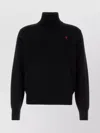 Ami Alexandre Mattiussi Wool Sweater With Turtleneck And Ribbed Finish In Black