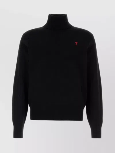 AMI ALEXANDRE MATTIUSSI WOOL SWEATER WITH TURTLENECK AND RIBBED FINISH