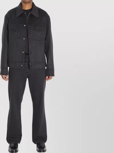 Ami Alexandre Mattiussi Wool Trucker Jacket Pointed Collar In Black