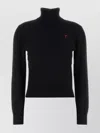 Ami Alexandre Mattiussi Wool Turtleneck Sweater With Ribbed Cuffs And Hem In Black