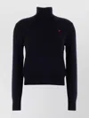 Ami Alexandre Mattiussi Wool Turtleneck Sweater With Ribbed Cuffs And Hem In Black