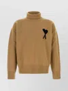 Ami Alexandre Mattiussi Wool Turtleneck Sweater With Ribbed Cuffs And Hem In Brown