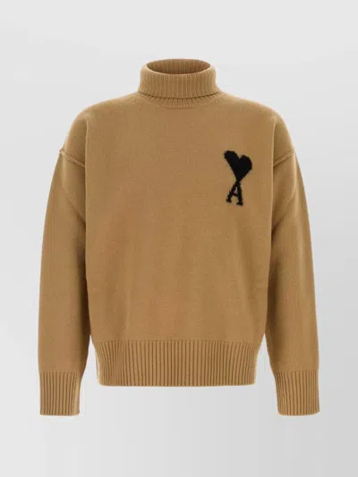 AMI ALEXANDRE MATTIUSSI WOOL TURTLENECK SWEATER WITH RIBBED CUFFS AND HEM