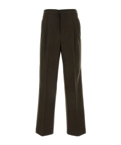Ami Alexandre Mattiussi Wool Pant With Pleated Front And Belt Loops In Brown