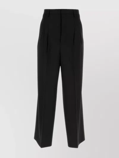 Ami Alexandre Mattiussi Wool Wide-leg Trouser Cropped Length In Black