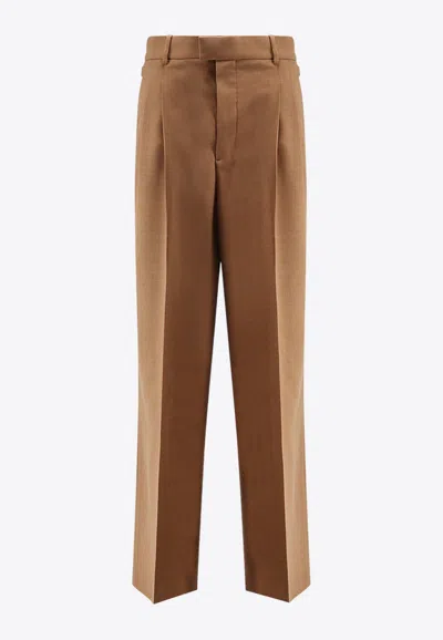 Ami Alexandre Mattiussi Wool Wide-leg Pants In Brown