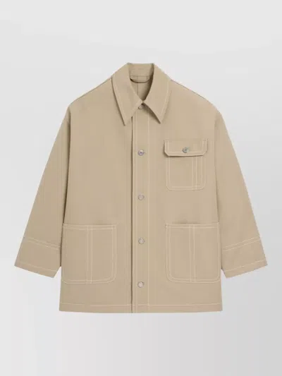 Ami Alexandre Mattiussi Worker Coat Chest Pocket Collared Design In Brown