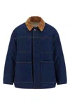 Ami Alexandre Mattiussi Dark Denim Jacket With Brown Corduroy Collar In Blue