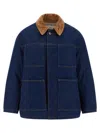 Ami Alexandre Mattiussi Dark Denim Jacket With Brown Corduroy Collar In Blue