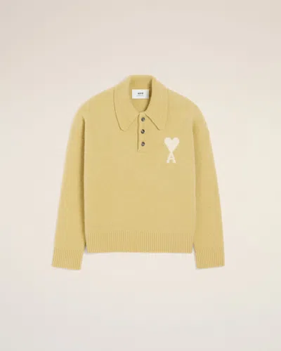 Ami Alexandre Mattiussi Ami De Coeur Long-sleeved Polo Shirt In Yellow