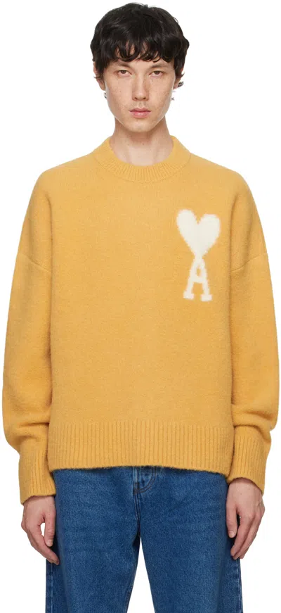 Ami Alexandre Mattiussi Adc Alpaca Blend Crewneck Sweater In Mustard