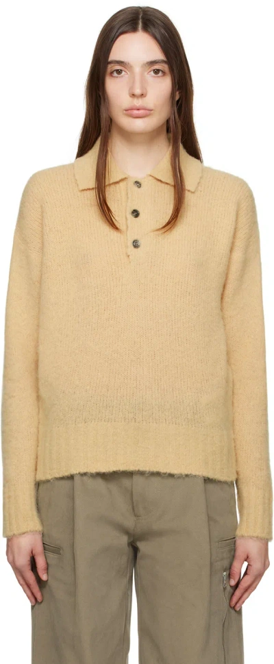 Ami Alexandre Mattiussi Yellow Brushed Polo In Vanilla Cream/718