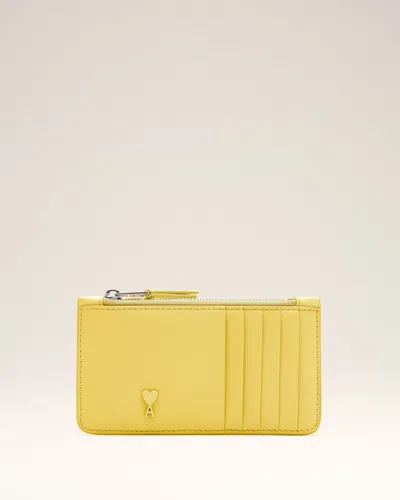 Ami Alexandre Mattiussi Yellow Cowhide Leather Ami De Coeur Zipped Card Holder Yellow