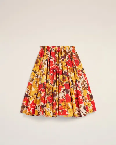AMI ALEXANDRE MATTIUSSI YELLOW FLORAL COTTON MIDI SKIRT WITH GODETS GREEN