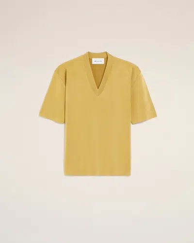Ami Alexandre Mattiussi Yellow Wool Short Sleeves V Neck Sweater Yellow