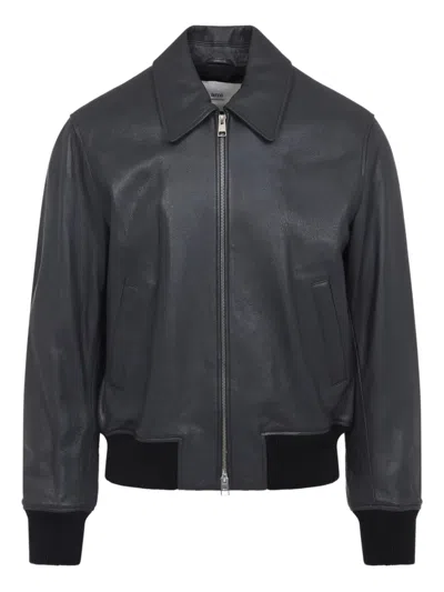 AMI ALEXANDRE MATTIUSSI ZIP-FRONT LEATHER JACKET