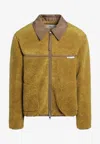 Ami Alexandre Mattiussi Ami Paris Ami Yellow Shearling Jacket With Contrast Collar In Green