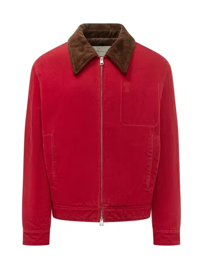 Ami Alexandre Mattiussi Zipped Ami Coeur Jacket In Rouge Rubis