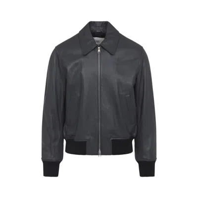 AMI ALEXANDRE MATTIUSSI ZIPPED BLACK LEATHER JACKET