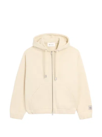 Ami Alexandre Mattiussi Zipped Cotton Hoodie With Heritage Ami Paris Label In Neutral