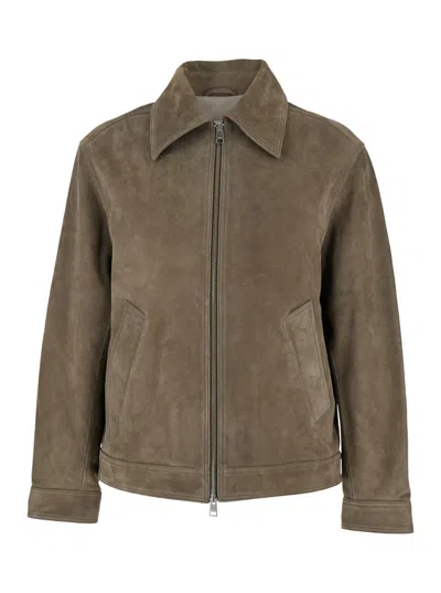 AMI ALEXANDRE MATTIUSSI GREY JACKET WITH CLASSIC COLLAR AND FRONT ZIP CLOSURE IN SUEDE MAN