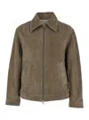 Ami Alexandre Mattiussi Ami Paris Men Grey Jacket With Classic Collar And Front Zip Closure In Suede Man In Grey