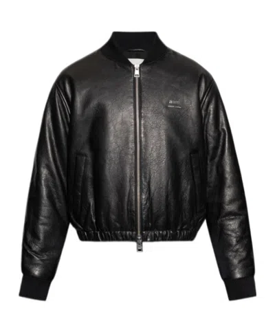 AMI ALEXANDRE MATTIUSSI AMI PARIS LOGO-PLAQUE ZIPPED LEATHER JACKET