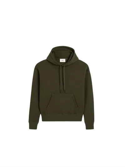 Ami Alexandre Mattiussi Embossed Heart Logo Cotton Hoodie In Loden