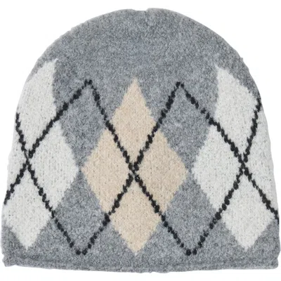 Amicale Argyle Boucle Cashmere Blend Beanie In Grey