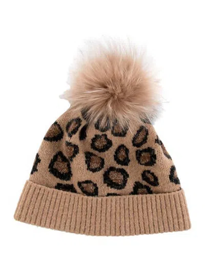 Pre-owned Amicale Brown Animal Printed Cashmere Beanie