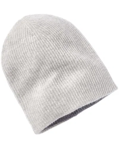 Amicale Cashmere 2 Color Reversible Rib Cashmere Hat In Gray