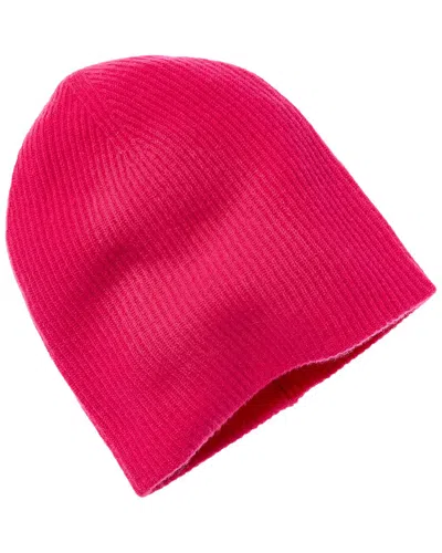 Amicale Cashmere 2 Color Reversible Rib Cashmere Hat In Pink