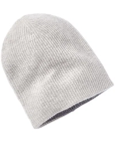 Amicale Cashmere 2 Color Reversible Rib Cashmere Hat In White