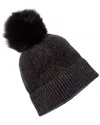 Amicale Cashmere 2-tone Ribbed Cuffed Cashmere Hat In Black