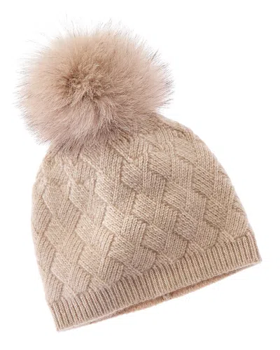 Amicale Cashmere Basketweave Rib Cashmere Hat In Metallic