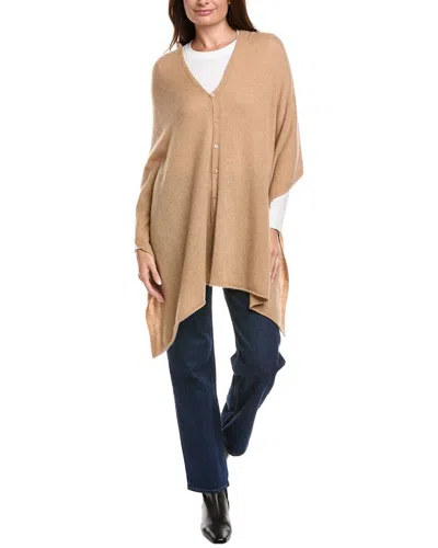 Amicale Cashmere Button Shoulder Cashmere Poncho In Brown