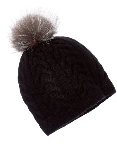 Amicale Cashmere Cable Knit Cashmere Hat In Black