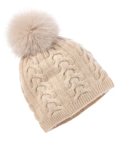 Amicale Cashmere Cable Knit Cashmere Hat In Brown